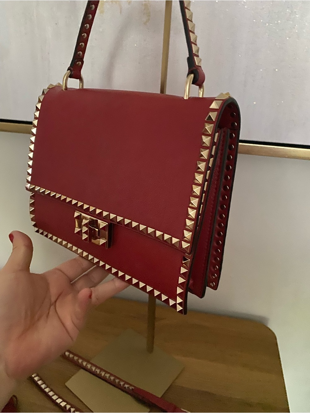 Valentino Garavani Red Leather Rockstud Shoulder Crossbody